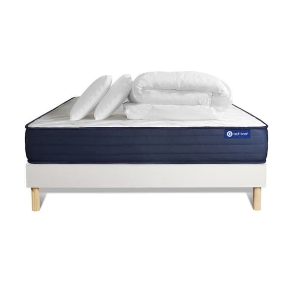 Sängram med madrass 180x200 Actiflex life med individuell fjädring och minnesskum - 22 cm - Mycket hård - vit sängram + 2 guld