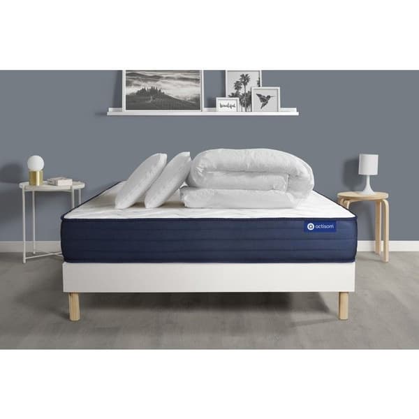 Sängram med madrass 180x200 Actiflex life med individuell fjädring och minnesskum - 22 cm - Mycket hård - vit sängram + 2 guld
