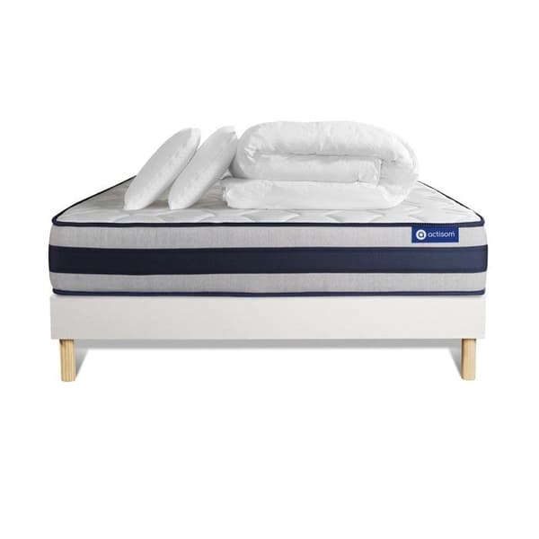 Sängset madrass 200x200 Actimemo ergo Minnesskum - 24 cm - Fast - vit sängram + 2 kuddar + täcke