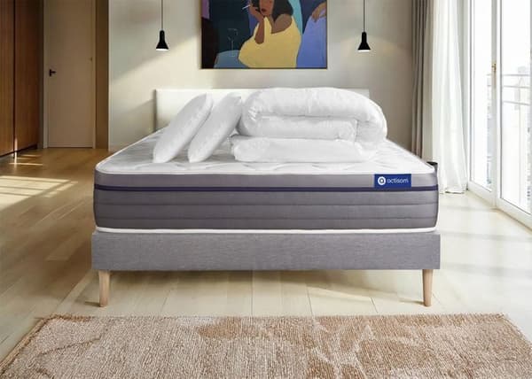 Actimemo Zen 200x200 madrass- och bäddset - 26 cm - Balanced - grått set med bäddsoffa + 2 kuddar + täcke