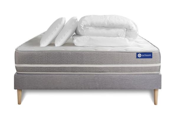 Actimemo touch 200x200 madrass- och bäddset - 20 cm - Balanced - grått set med bäddsoffa + 2 kuddar + täcke