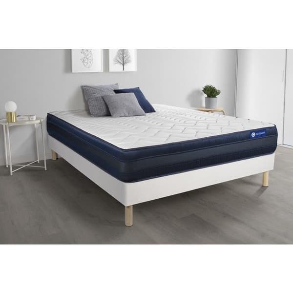 Ensemble sängram madrass 160x200 Actilatex tech Latex och minnesskum - 24 cm - Mycket fast - sängram kit Vit