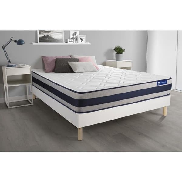 Sängset med madrass 200x200 Actimemo ergo Minnesskum - 24 cm - Fast - sängram kit Vit