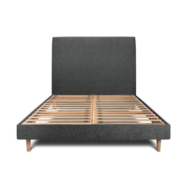 Säng 140x190cm med stoppad huvudgavel i tyg och anthracite sängbotten - Total höjd: 29cm