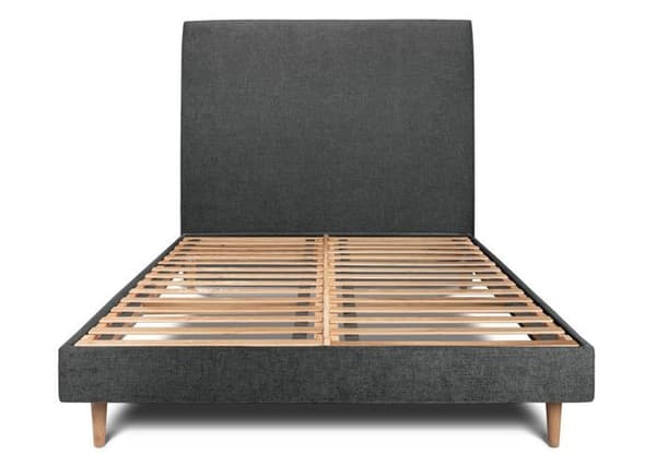 Säng 140x190cm med stoppad huvudgavel i tyg och anthracite sängbotten - Total höjd: 29cm