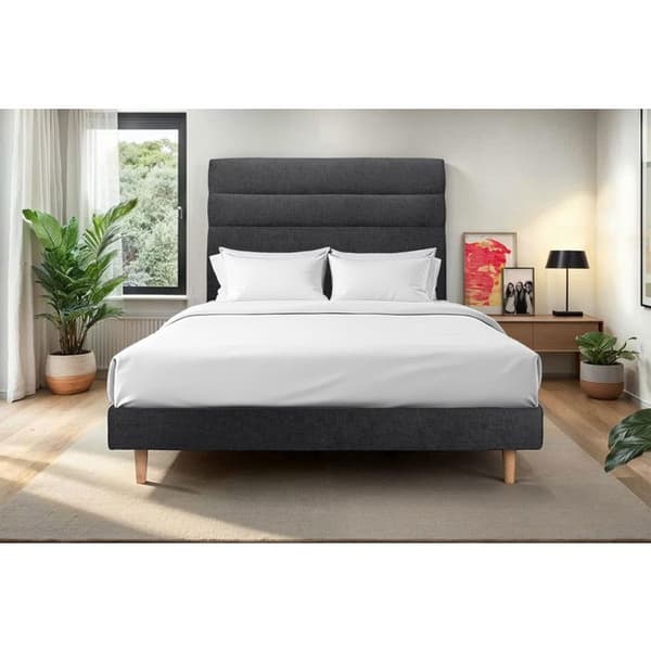 Lit 140x190 cm med tygklädd sänggavel och sängbotten kit Svart - Total höjd: 29 cm