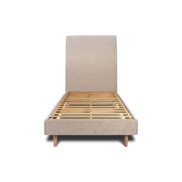 Säng 90x200cm med klädd huvudgavel i tyg och sängbotten kit beige brunt - Total höjd: 29cm