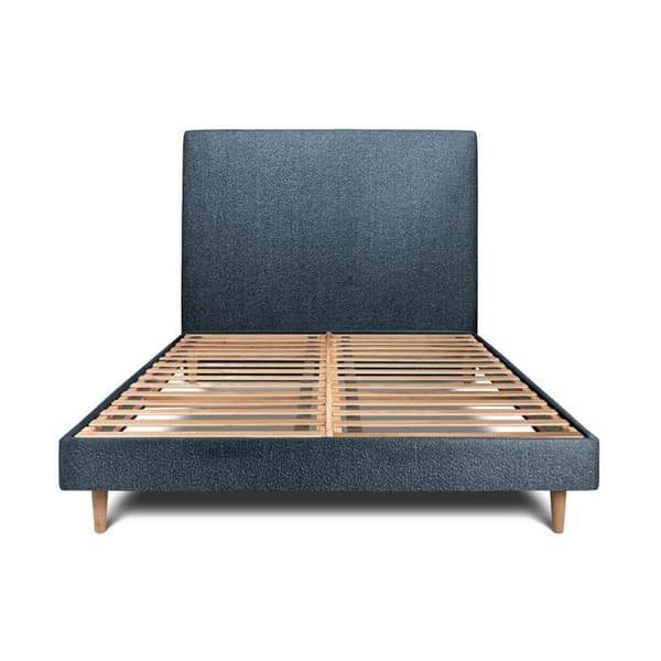 Säng 150x190cm med tuftad sänggavel i bouclé och kit sängbotten Blå - Total höjd: 29cm