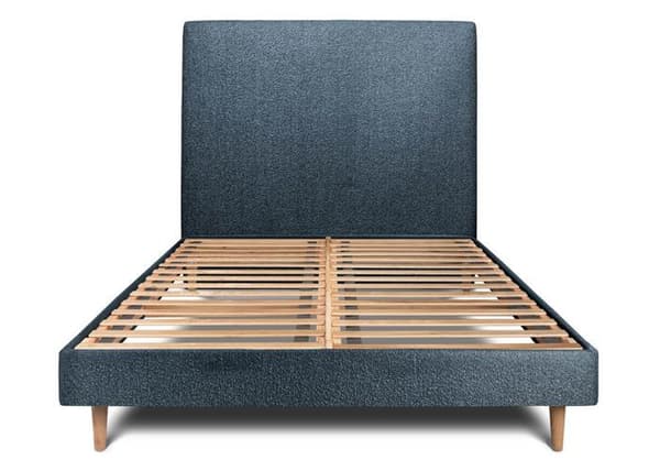 Säng 150x190cm med tuftad sänggavel i bouclé och kit sängbotten Blå - Total höjd: 29cm