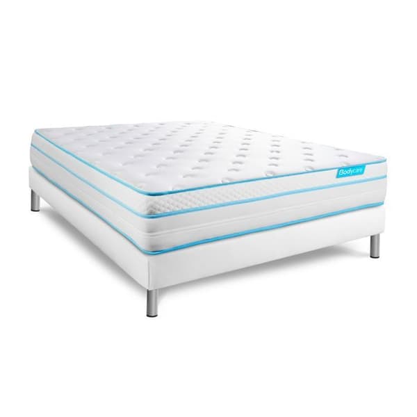 Sängset madrass 140x200 BodyMax Minnesskum och mikofjädrar - 26 cm - Balanserad - vit sängram + 2 kuddar