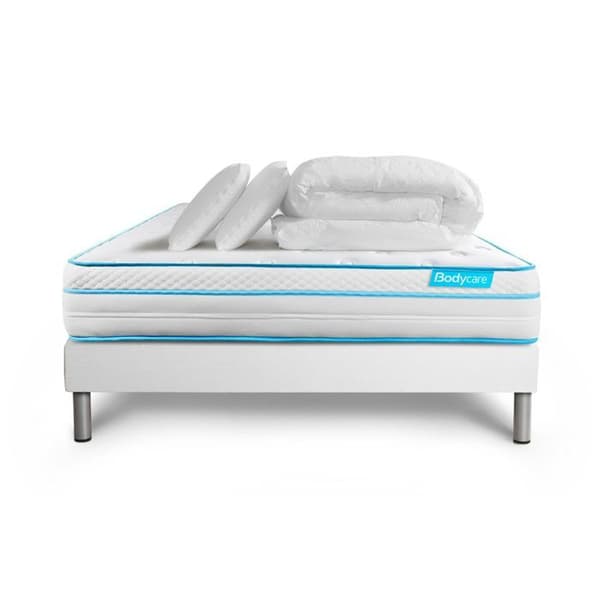 Sängset madrass 140x200 BodyMax Minnesskum och mikofjädrar - 26 cm - Balanserad - vit sängram + 2 kuddar