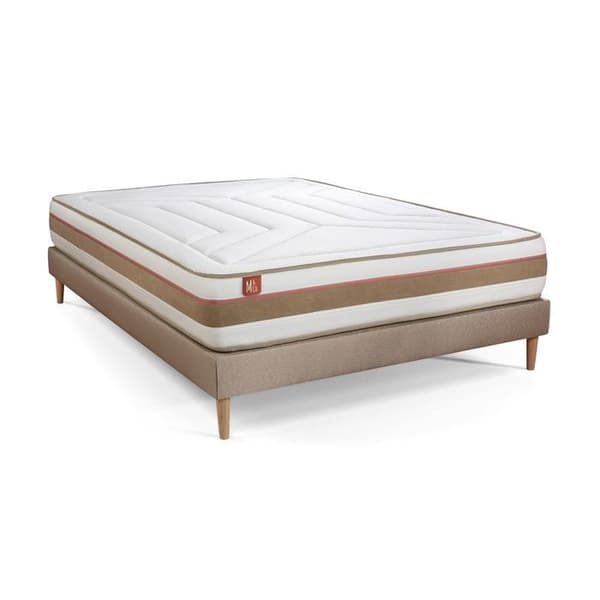 Pack madrass LE TENDRE 200x200cm Fjädrar i påse + Minnesskum + sängbottenkit Beige