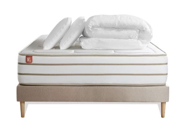 Pack madrass LE DOUILLET 200x200cm Minnesskum BioVisco + sängbotten kit Beige