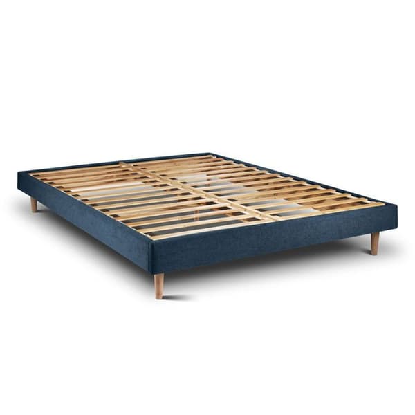 Lit 200x200cm med huvudgavel klädd i tyg och sängbotten kit Blå - Total höjd: 29cm