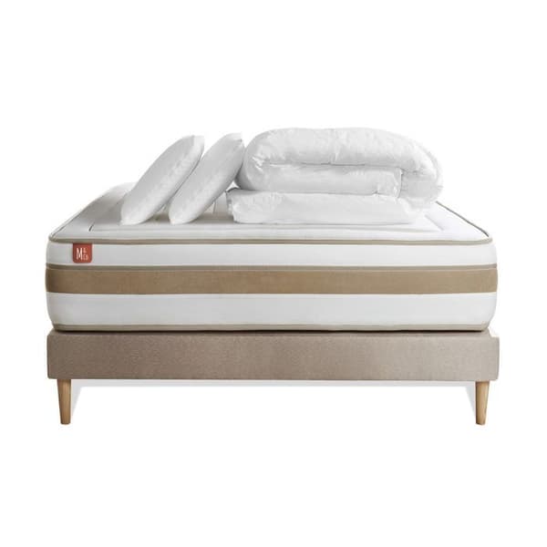 Pack madrass LE RAFFINÉ 200x200cm Fickfjädrar + Minnesskum BioVisco + sängtillbehör kit Beige