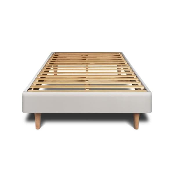 Sommier Kit Velours Grå ljus 90x190 H29cm Sommeil de plomb - Sommier i massivt trä med träben koner 15 cm