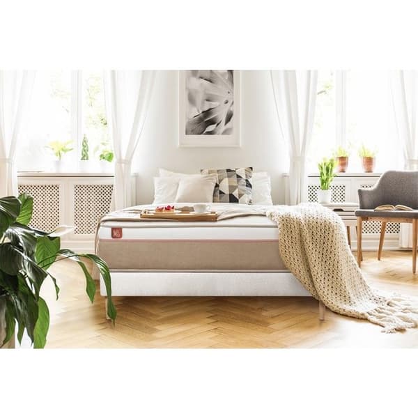 Ensemble LE SOYEUX 160x200cm Pocketfjädrar + BioVisco-formminne - Tjocklek 24cm + vit sängbottenkit