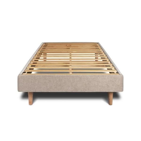 Sommier Kit Tyg Beige brun 90x190 H29cm Sommeil de plomb - Sommier i massivt trä med Koniska träben 15 cm
