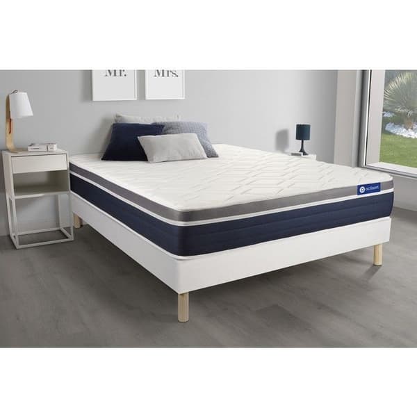Sängset med madrass 90x190 Actilatex komfort Latex och minnesskum - 26 cm - Mediumfast - vit sängbotten kit