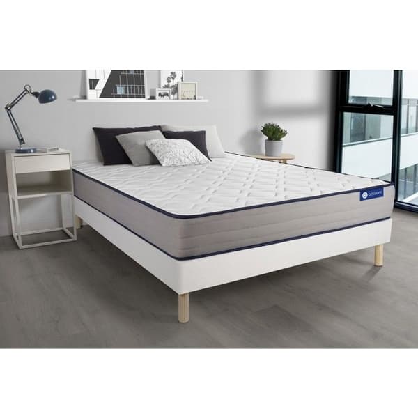 Ensemble sängram madrass 160x200 Actilatex i latex och minnesskum - 22 cm - Fast - sängram kit Vit