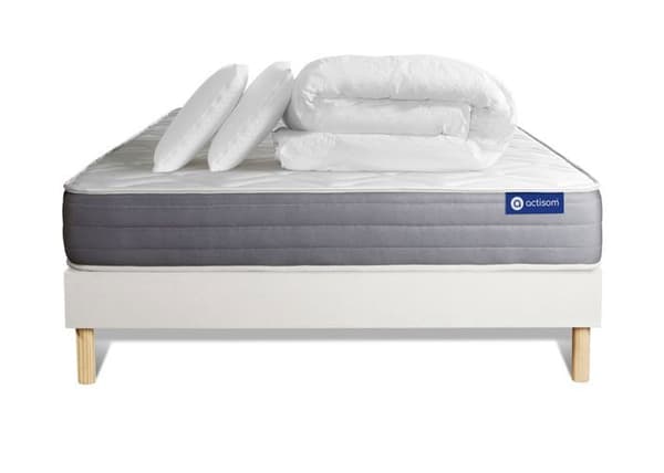 Sängset madrass 140x190 Actiflex dream Säkerhetsfjädrar och minnesskum - 22 cm - Medium-fast - vit sängram + 2 kuddar