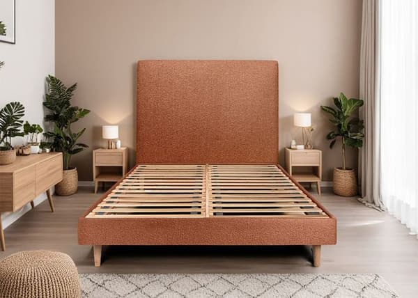 Säng 180x200cm - Terrakotta - Topp med tuftad klädsel - Massiv trä - Modern Skandinavisk stil