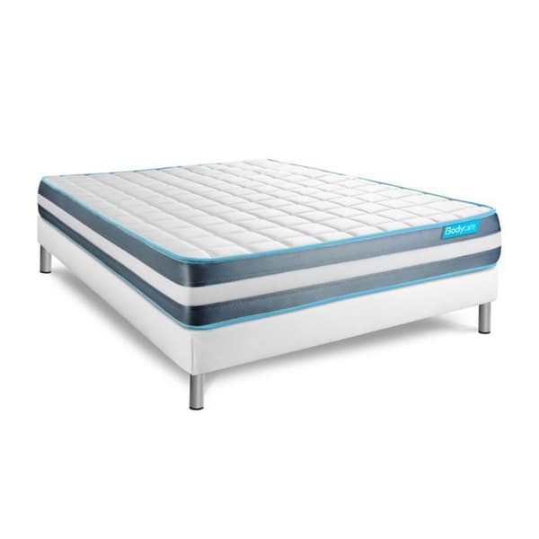 Sängset madrass 140x200 Bodyform minnesskum - 20 cm - Fast - vit sängram + 2 kuddar + täcke