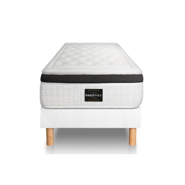 Sängset med madrass + sängbotten - PRESTIGE LITERIE - Privilège 90x190cm - HR-skum - Fast - Mjuk - Vit