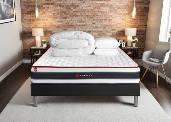 Paket 140x190 madrass ENERGY med pocketfjädrar och minnesskum + sängram kit svart + duvet + 2 kuddar 140 x 190 cm svart