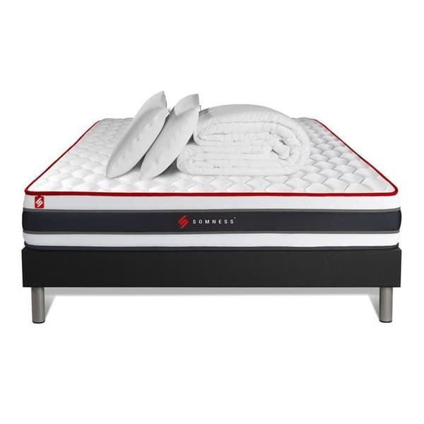 Paket 140x190 madrass ENERGY med pocketfjädrar och minnesskum + sängram kit svart + duvet + 2 kuddar 140 x 190 cm svart