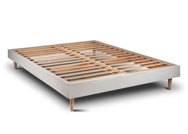 Säng 140x200 cm med stoppad sänggavel - Sammetstyg - Låg sängram i ljusgrå