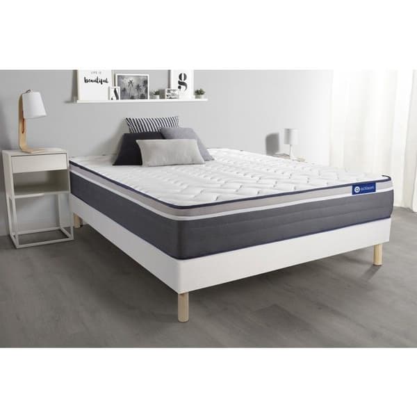 Sängram och madrass 180x200 Actilatex plus Latex och minnesskum - 26 cm - Mycket fast - sängram kit Vit