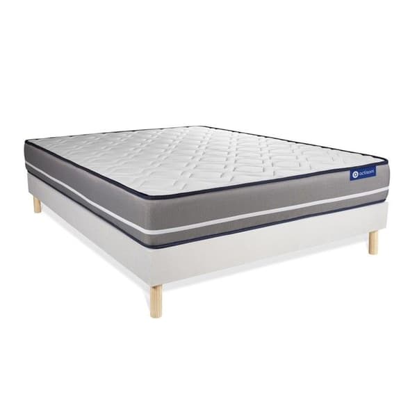 Ensemble sängram madrass 200x200 Actimemo ren minnesskum - 20 cm - Hård - sängram kit Vit
