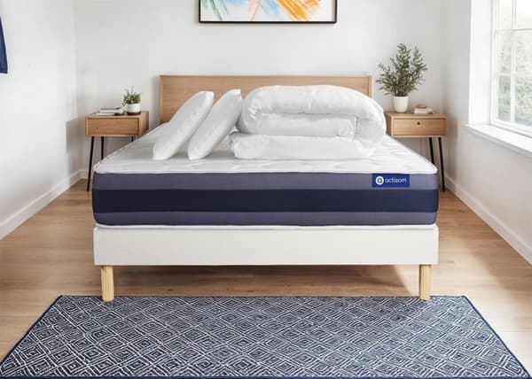 Set sängbotten madrass 160x200 Actimemo morpho Memory foam - 24 cm - Balanserad - sängbotten kit Vit + 2 kuddar + täcke