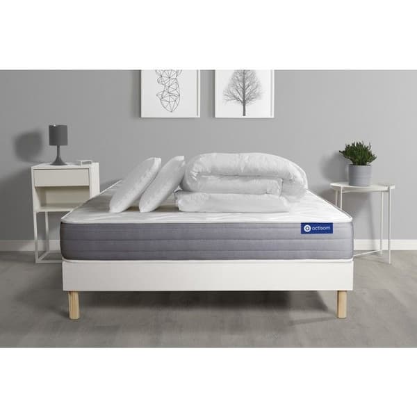 Sängensemble med madrass 140x190 Actimemo dream Minne av form - 22 cm - Medium fast - vit sängbotten + 2 kuddar + täcke
