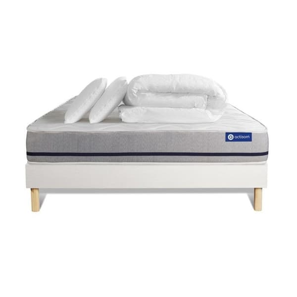 Sängset med madrass 140x200 Actimemo soft Minneskum - 20 cm - Medium-fast - vit sängram + 2 kuddar + täcke