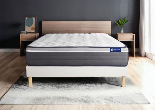 Sänggavel och madrass 90x200 Actimemo plus Minnesskum - 26 cm - Mycket fast - sänggavel kit Vit