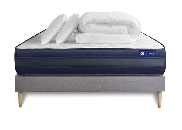 Actilatex tech 140x200 madrass- och bottenset - 24 cm - Mycket fast - grå setbotten + 2 kuddar + täcke