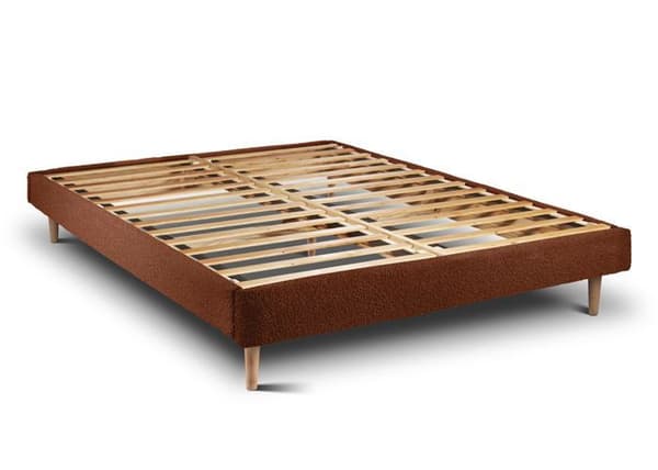 Säng 160x200cm - TERRACOTTA - Klädd huvudgavel - Massivt trä - Samtida stil - Sängbotten ingår