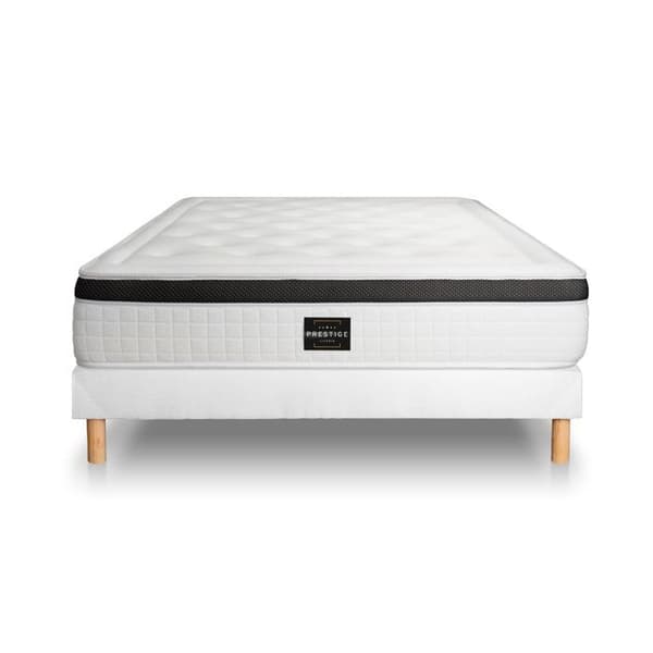 Sängset med madrass + sängbotten - PRESTIGE LITERIE - Privilège 200x200cm - HR-skum - Vit