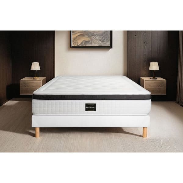 Sängset med madrass + sängbotten - PRESTIGE LITERIE - Privilège 200x200cm - HR-skum - Vit