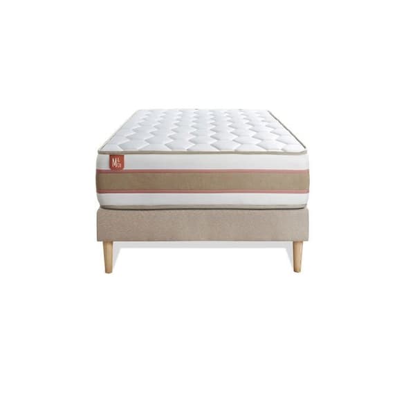LE DIÉLICAT 90x200cm set Pocketfjädrar + Memory foam 5 komfortzoner - Tjocklek 26cm + Beige kitbotten