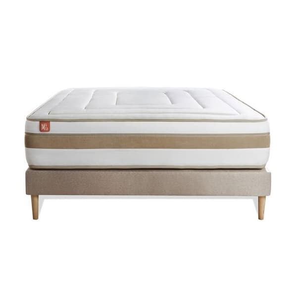 Ensemble LE RAFFINÉ 140x200cm Fjädrar individuellt inslagna + BioVisco minnesskum - Maximal tjocklek 26cm + sänggavel kit Beige