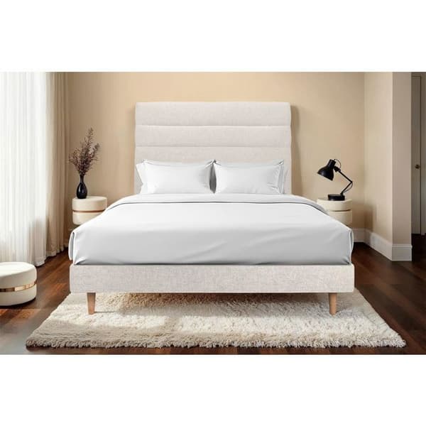 Säng 140x190cm med tygklädd sänggavel och sängbottenkit Beige klar - Totalhöjd: 29cm