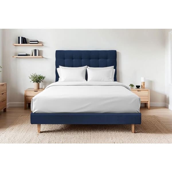 Säng 180x200cm med tuftad sänggavel i sammet och sängbotten kit Blå - Totalhöjd: 29cm