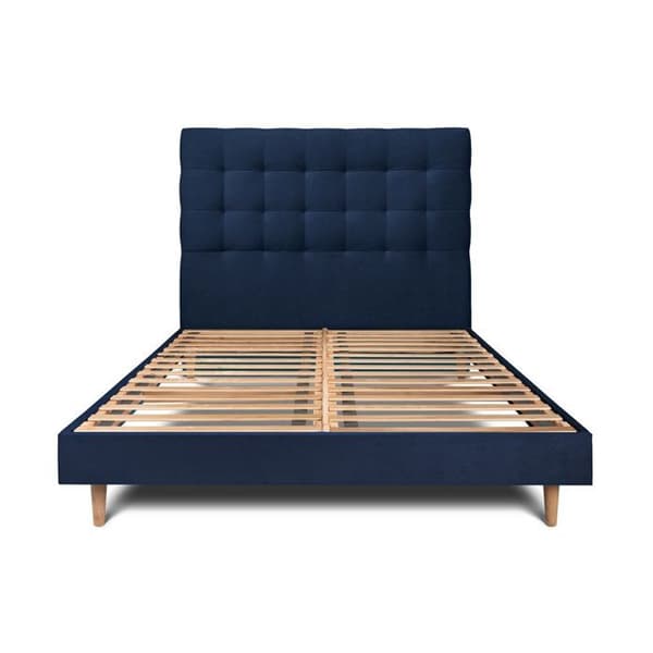 Säng 180x200cm med tuftad sänggavel i sammet och sängbotten kit Blå - Totalhöjd: 29cm