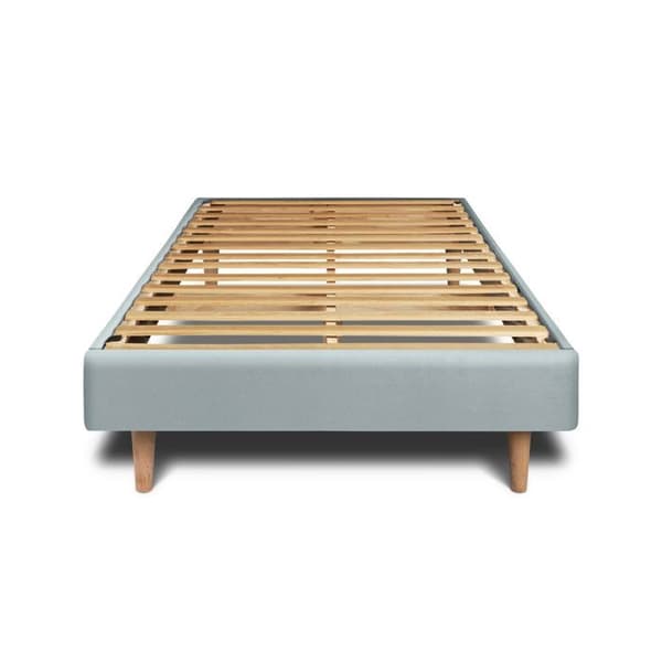 Säng 90x190cm med vadderad sänggavel i sammet och sängram kit Gråblå - Totalhöjd: 29cm
