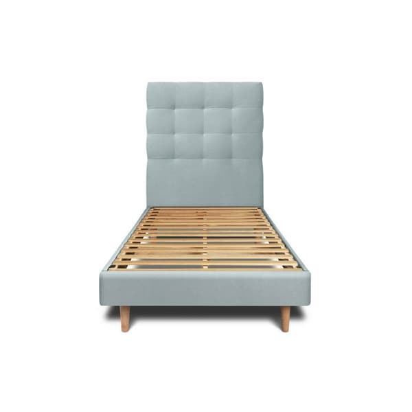 Säng 90x190cm med vadderad sänggavel i sammet och sängram kit Gråblå - Totalhöjd: 29cm