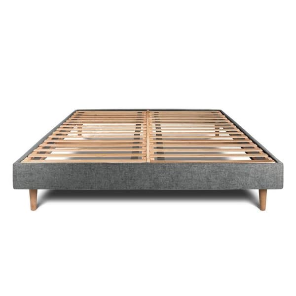 Sommier Kit Tyg Grå antracit 135x190 H29cm Sommeil de plomb - Sommier i massivt trä med konformade trämöbler 15 cm