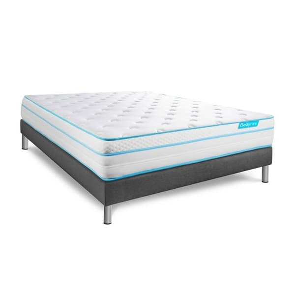 Sänggavel och madrass 140x200 BodyMax Minnesskum och påsagda mikrofjädrar - 26 cm - Balanserad - grå sänggavelkit + 2 kuddar
